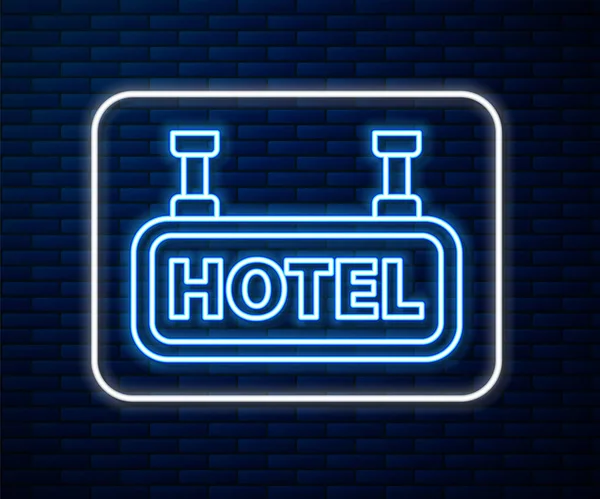 Leuchtende Leuchtreklame Außenwerbung Mit Text Hotel Symbol Isoliert Auf Backsteinwand — Stockvektor