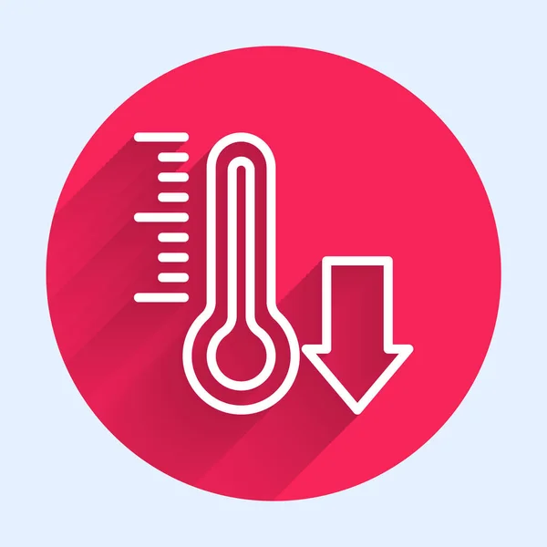 Weiße Linie Meteorologie Thermometer Messsymbol Isoliert Mit Langem Schatten Thermometer — Stockvektor