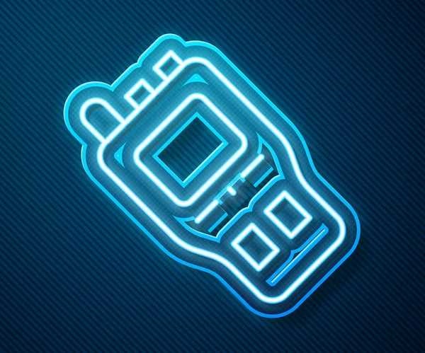 Brillante Línea Neón Walkie Talkie Icono Aislado Sobre Fondo Azul — Vector de stock