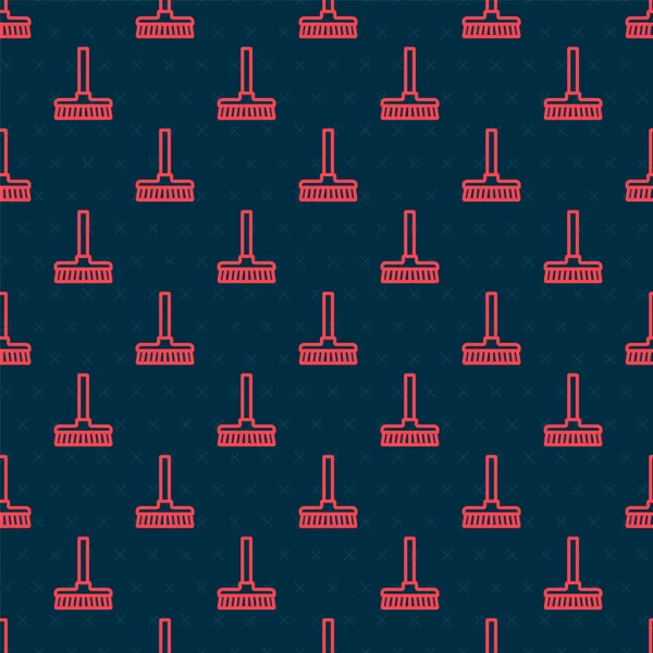 Red Line Handle Icon Broom Isolated Seamless Pattern Black Background — стоковый вектор