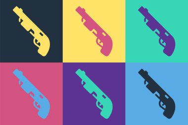 Pop Art Pompalı tüfek ikonu renk arkaplanında izole edildi. Av tüfeği. Vektör.