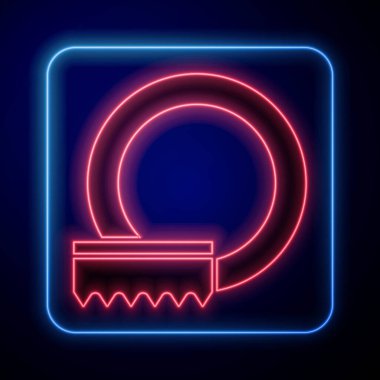 Parlayan neon yıkama ikonu mavi arka planda izole edilmiş. Bulaşık yıkama ikonu. Bulaşık makinesi tabelası. Masa takımı tabelası temiz. Vektör.