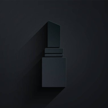 Kağıt kesiği ruj simgesi siyah arkaplanda izole edilmiş. 8 Mart. Uluslararası Mutlu Kadınlar Günü. Kağıt sanatı tarzı. Vektör.