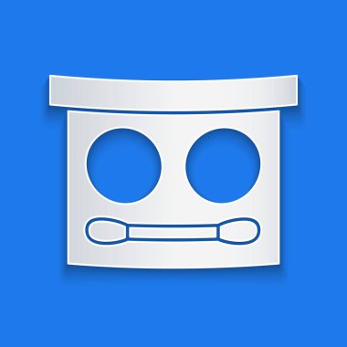 Kağıt kesiği göz farı paleti ve fırça simgesi mavi arka planda izole edilmiş. Kağıt sanatı tarzı. Vektör.