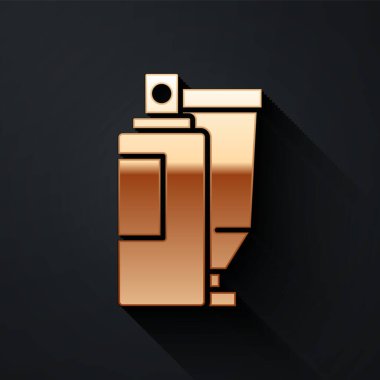 Siyah arka planda izole edilmiş altın krem ya da losyon kozmetik tüp ikonu. Kadınlar için vücut bakım ürünleri. Uzun gölge tarzı. Vektör.