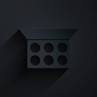 Siyah zemin üzerinde ayna simgesi olan kağıt kesiği tozu. Kağıt sanatı tarzı. Vektör.