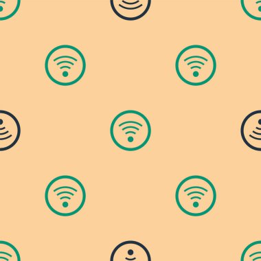 Yeşil ve siyah Wi-Fi kablosuz internet ağ sembolü simgesi bej arka planda izole edilmiş pürüzsüz desen. Vektör.