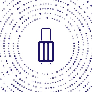 Seyahat simgesi için mavi bavul beyaz arkaplanda izole edildi. Seyahat bagaj tabelası. Seyahat bagaj ikonu. Soyut çember rastgele noktalar. Vektör.