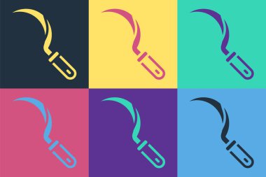 Pop Art Sickle simgesi renk arkaplanında izole edildi. Kanca işaretini topluyorum. Vektör.