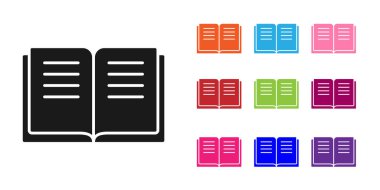 Beyaz arka planda izole edilmiş simya tarifleri, mistik büyüler ve büyüler içeren Kara Kadim büyü kitabı. Simgeleri renklendirin. Vektör.