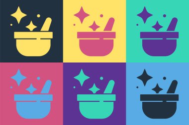 Pop Art Cadısı Kazanı simgesi renk arkaplanında izole edilmiş. Mutlu Cadılar Bayramı Partisi. Vektör.