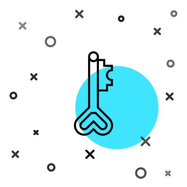 Siyah çizgi anahtarı beyaz arkaplanda izole edilmiş kalp şekli simgesi. 8 Mart. Uluslararası Mutlu Kadınlar Günü. Rastgele dinamik şekiller. Vektör.