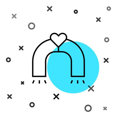 Siyah çizgi aşk mıknatısı simgesi beyaz arkaplanda izole edildi. Rastgele dinamik şekiller. Vektör.