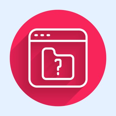 Beyaz çizgi Dosyası kayıp simgesi uzun gölge arkaplan izole. Kırmızı daire düğmesi. Vektör