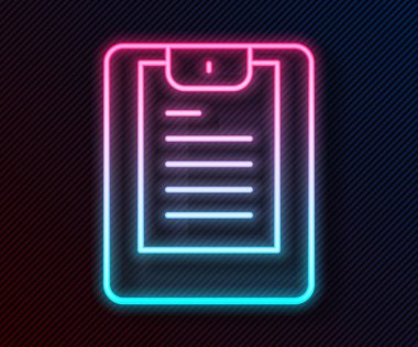 Parlayan neon hattı sunucusu, Veri raporu simgesi siyah arkaplanda izole edildi. Vektör