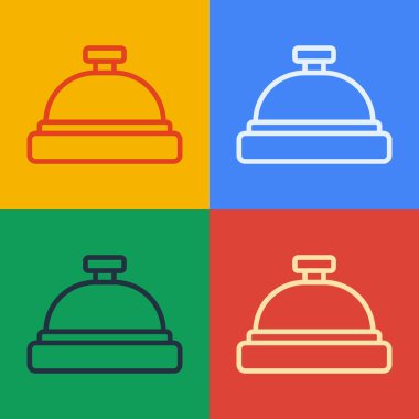 Pop Art Line Otel servis çanı simgesi renk arkaplanında izole edildi. Resepsiyon zili. Vektör.