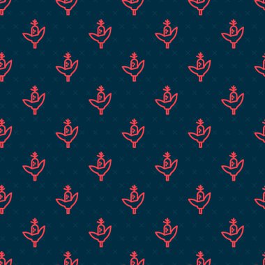 Kırmızı çizgi mısır ikonu siyah arkaplanda izole edilmiş kusursuz desen. Vektör.