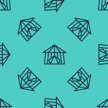 Siyah çizgi sirk ikonu yeşil arka planda izole edilmiş pürüzsüz desen. Karnaval kamp çadırı. Eğlence parkı. Vektör.