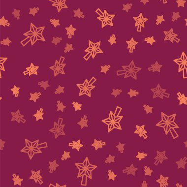 Kahverengi çizgi Noel yıldızı ikonu kırmızı arka planda izole edilmiş pürüzsüz desen. Mutlu Noeller ve mutlu yıllar. Vektör.