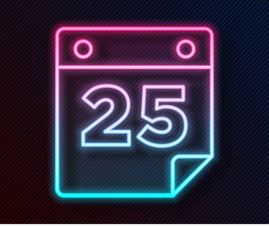 Parlayan neon çizgisi takvim simgesi siyah arkaplanda izole edildi. Olay hatırlatma sembolü. Mutlu Noeller ve mutlu yıllar. Vektör.