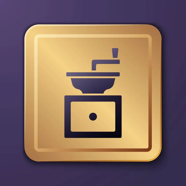 Фиолетовая Иконка Кофе Выделена Фиолетовом Фоне Золотая Квадратная Кнопка Вектор — стоковый вектор