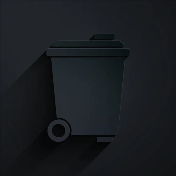 Paper Cut Trash Can Icon Isolated Black Background Garbage Bin — Stock Vector