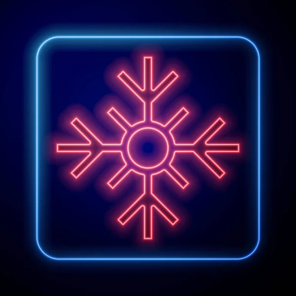 Leuchtendes Neonfarbenes Schneeflockensymbol Isoliert Auf Blauem Hintergrund Frohe Weihnachten Und — Stockvektor