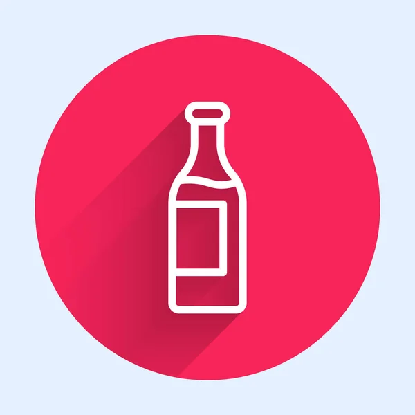 Белый Значок Бутылки Вина Изолирован Длинной Тенью Кнопка Красного Круга — стоковый вектор