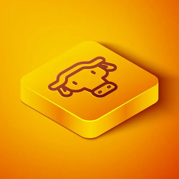 Isometric Line African Buffalo Head Icon Isolated Orange Background Mascot — Stock Vector