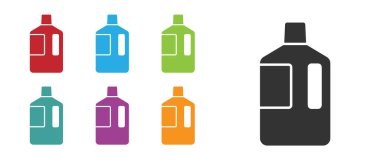 Beyaz arka planda temiz su ikonu olan siyah büyük şişe. Soğutucu için plastik kap. Simgeleri renklendirin. Vektör İllüstrasyonu.