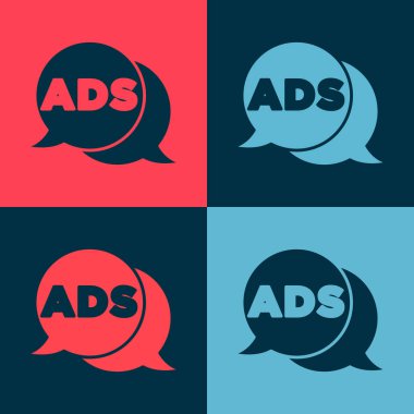 Pop Art Reklamcılık simgesi renk arkaplanında izole edildi. Pazarlama ve tanıtım süreci kavramı. İlgili reklamlar. Sosyal medya reklamcılığı. Vektör.