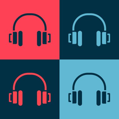 Pop sanat kulaklığı simgesi renk arkaplanında izole edildi. Kulaklıklar. Müzik, hizmet, iletişim ve operatör konsepti. Vektör.