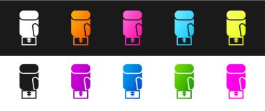 Siyah beyaz arkaplanda boks eldiveni simgesini izole et. Vektör.