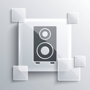 Gri Stereo hoparlör simgesi gri arkaplanda izole edildi. Ses sistemi hoparlörleri. Müzik ikonu. Müzikal sütun hoparlörü. Kare cam paneller. Vektör.