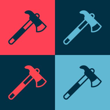 Pop Art İtfaiyecisi balta simgesi renk arkaplanında izole edildi. Yangın baltası. Vektör.