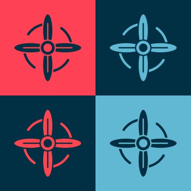 Pop Art Rüzgâr türbini simgesi renk arkaplanında izole edildi. Rüzgar jeneratörü işareti. Elektrik üretimi için yel değirmeni. Vektör.