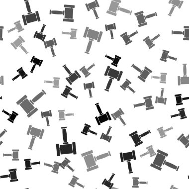 Siyah Yargıç Tokmak ikonu beyaz arka planda kusursuz desen tespit etti. Gavel cezaların, faturaların, mahkemenin, adaletin hükmünü verecek. Açık arttırma çekici. Vektör.