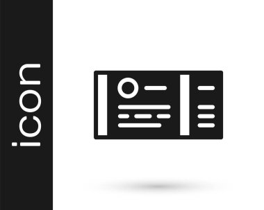 Siyah tren bileti ikonu beyaz arka planda izole edildi. Demiryolu ile seyahat et. Vektör.