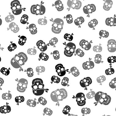 Siyah Kafatası simgesi beyaz arka planda izole edilmiş kusursuz desen. Mutlu Cadılar Bayramı Partisi. Vektör.