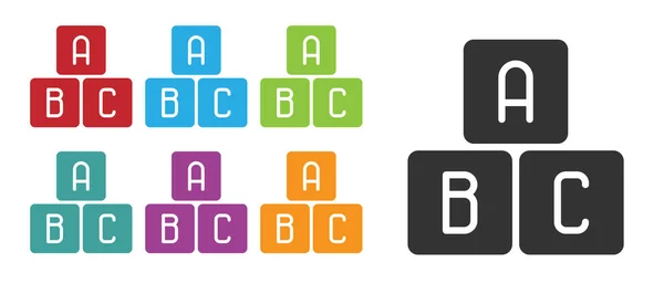 Black Abc Blocks Icon Isolated White Background Alphabet Cubes Letters — Stock Vector