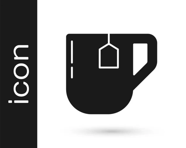 Graue Tasse Tee Mit Teebeutel Symbol Isoliert Auf Weißem Hintergrund — Stockvektor