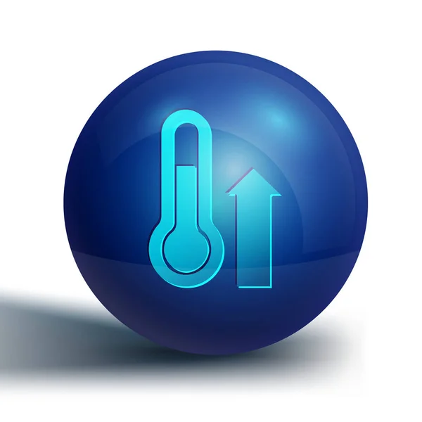青い気象温度計白い背景に隔離されたアイコンを測定します 高温または低温を示す温度計機器 青い丸ボタン ベクトル — ストックベクタ