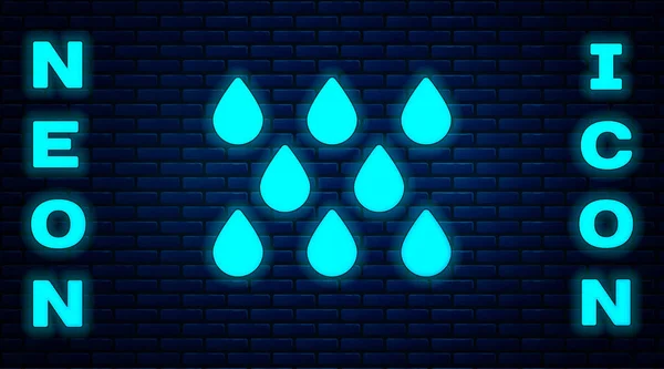 Glödande Neon Vatten Droppe Ikon Isolerad Tegel Vägg Bakgrund Vektor — Stock vektor