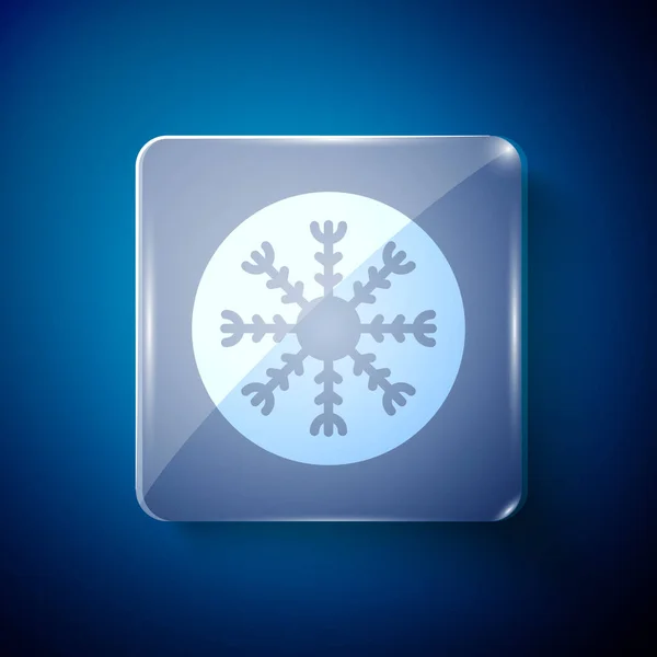 Weißes Schneeflockensymbol Isoliert Auf Blauem Hintergrund Quadratische Glasscheiben Vektor — Stockvektor