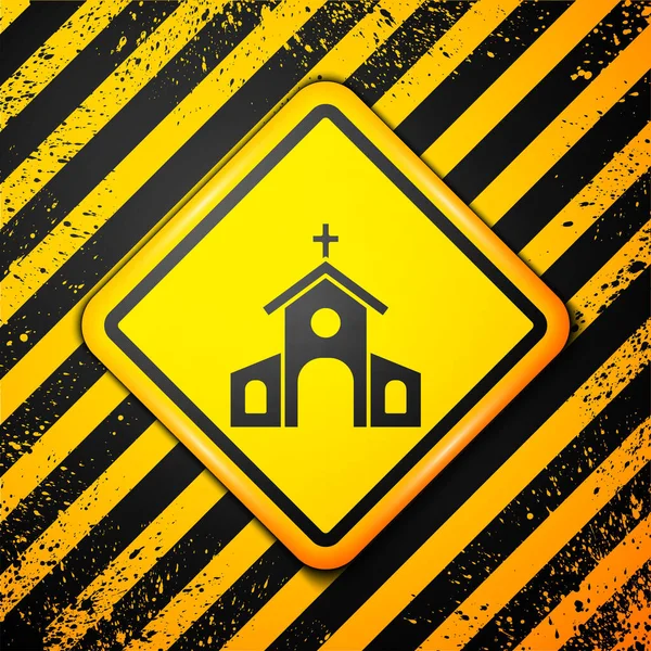 Icono Del Edificio Iglesia Negra Aislado Sobre Fondo Amarillo Iglesia — Archivo Imágenes Vectoriales