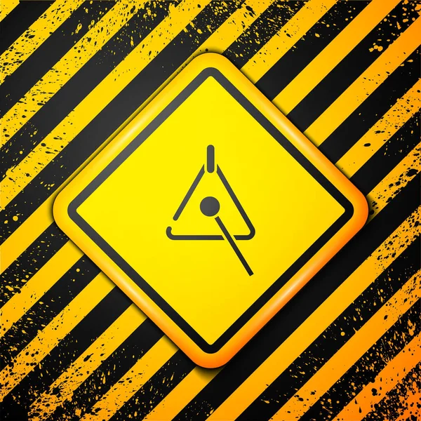 Schwarzes Triangle Musikinstrument Symbol Isoliert Auf Gelbem Hintergrund Warnzeichen Vektor — Stockvektor