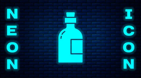 Gloeiende Neon Alcohol Drinken Rum Fles Pictogram Geïsoleerd Baksteen Muur — Stockvector