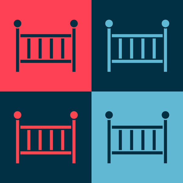 Pop art Baby crib cradle bed icon isolated on color background.  Vector.