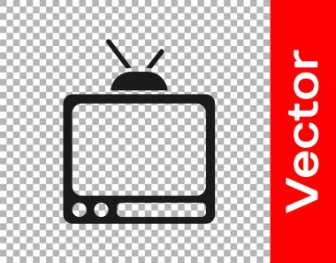Siyah Retro TV simgesi şeffaf arkaplanda izole edildi. Televizyon tabelası. Vektör.