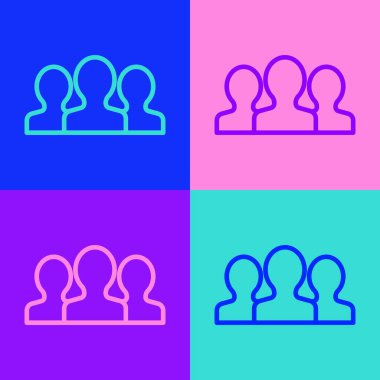 Pop Art Line Kullanıcı grubu simgesi renk arkaplanında izole edildi. Bir grup insan ikonu. İş simgesi - kullanıcı profili simgesi. Vektör.